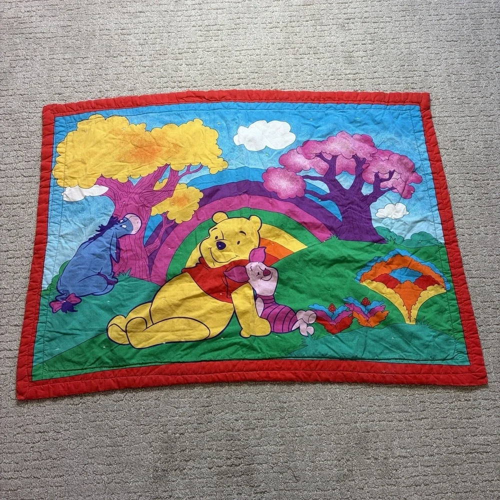 Vintage Winnie the Pooh Rainbow Fabric Material Banner Large 40